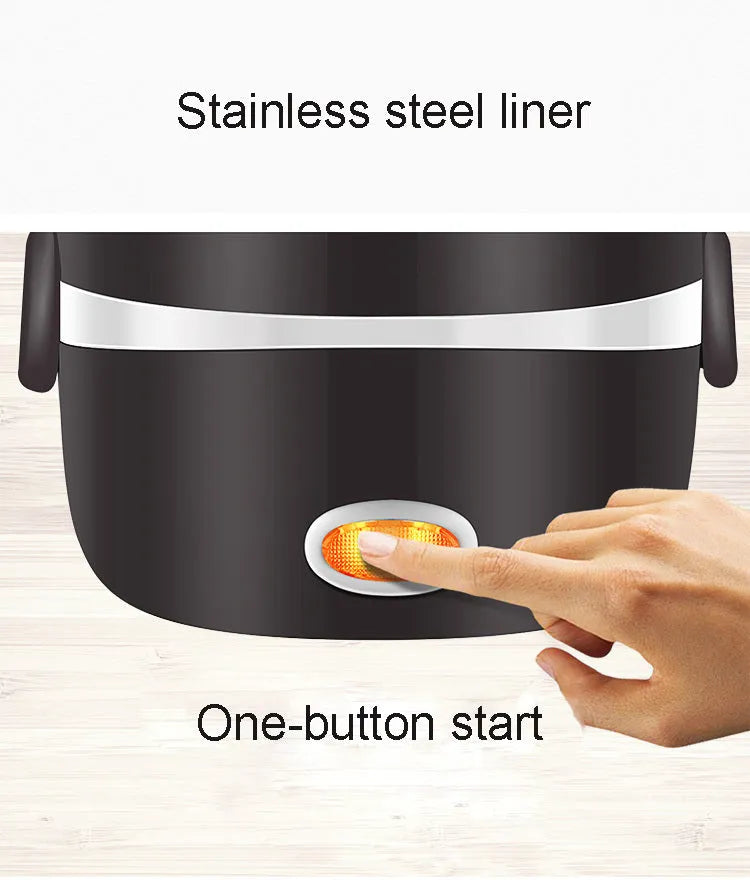 USB-powered electric lunch box showing 190mm dimensions and layered design