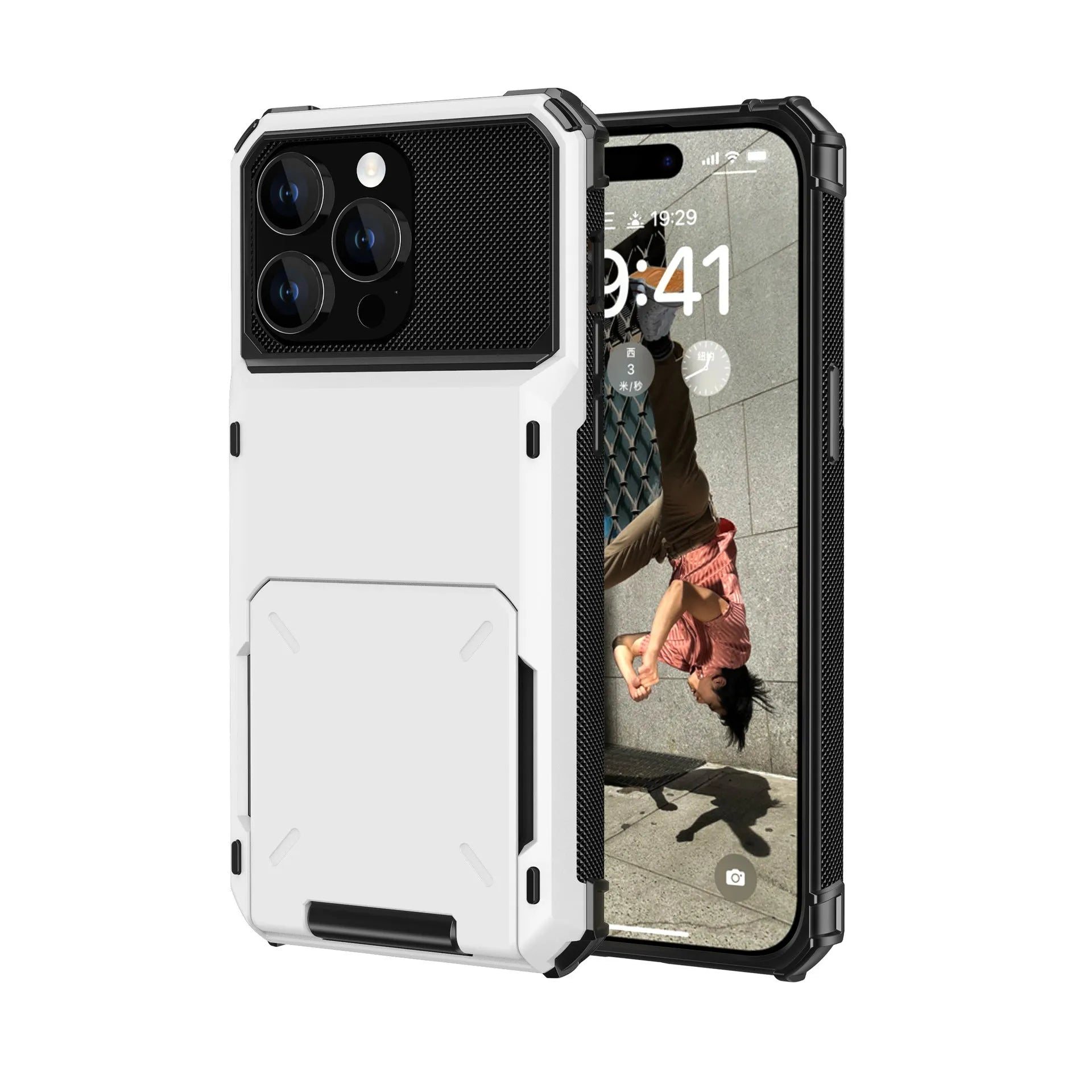 Gray fashion flip card phone case with PC material and card holder for iPhone 13