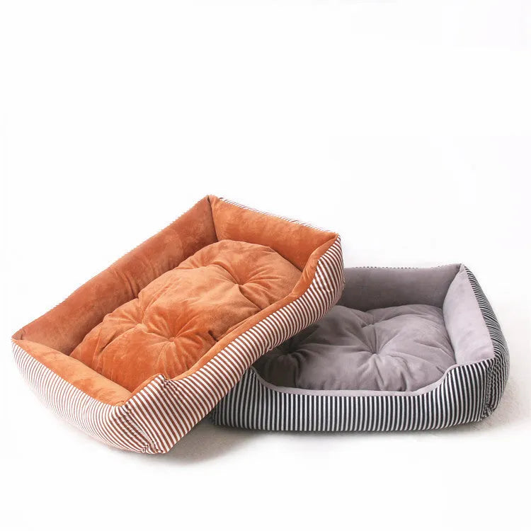 Round cloth pet bed in grey stripe size 60cm for cats and small dogs