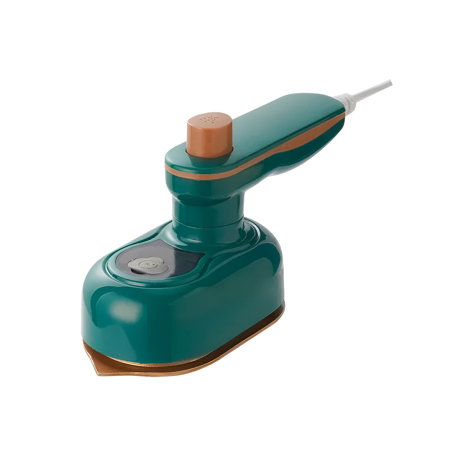 Mini garment steamer in white with plastic body, 38W power, and single gear control