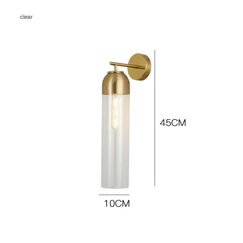Nordic modern minimalist glass wall lamp with E27 holder in blue, amber, transparent, smoke grey, or milky white.