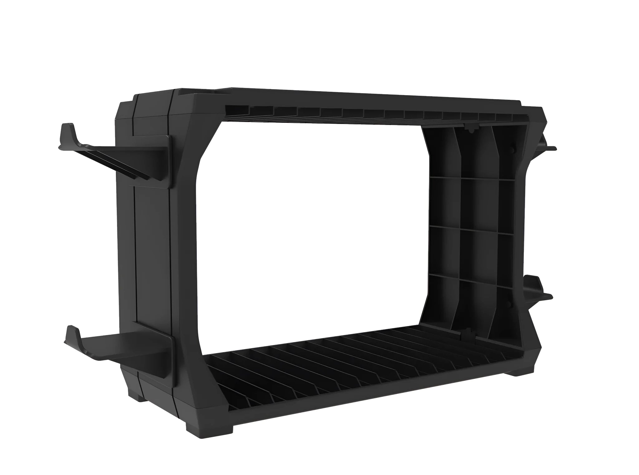 Black ABS PS5 and Xbox Series X game disc holder with controller storage compartment