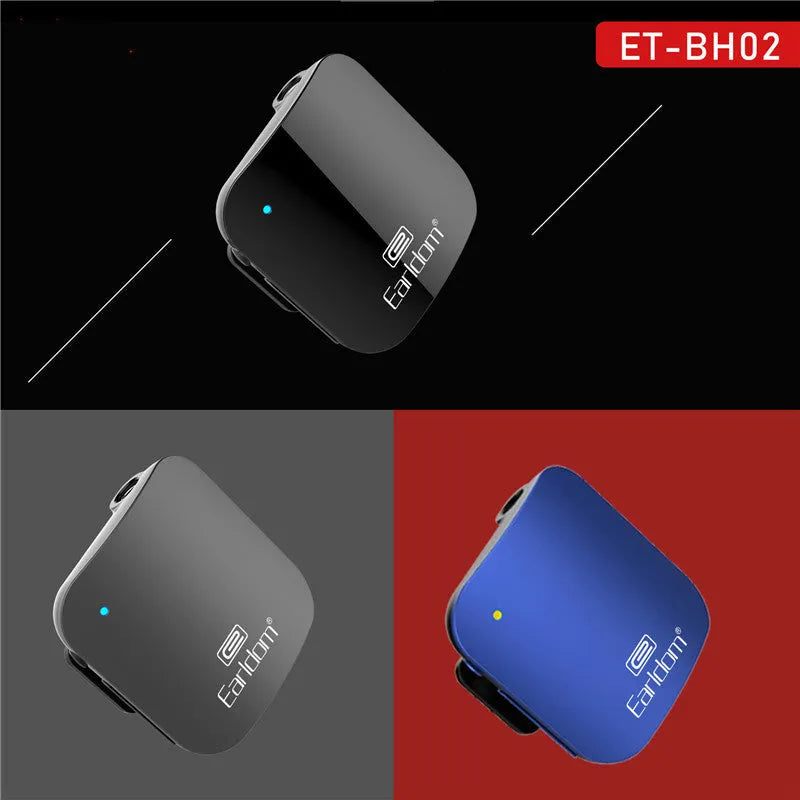 Black Bluetooth lavalier audio receiver for converting wired running headphones to wireless with 10-metre range