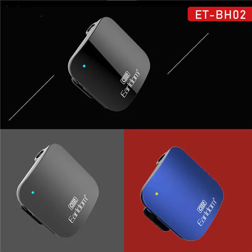 Black Bluetooth lavalier audio receiver for converting wired running headphones to wireless with 10-metre range