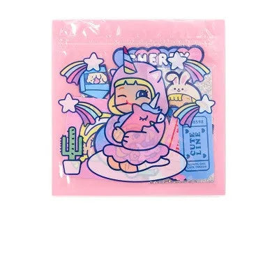 Square PVC cartoon sticker set with 16 stickers and storage box in comics style