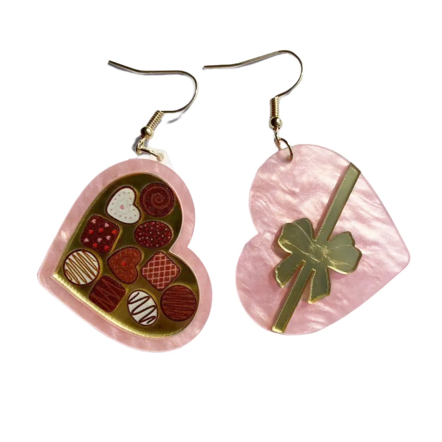 Red gift box containing heart-shaped acrylic drop earrings with ice cream and You Make ME Melt design