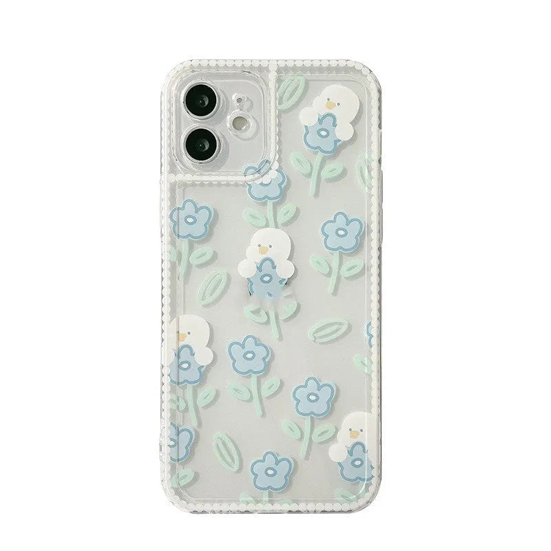 Transparent TPU phone case with original cartoon animal and flower painted pattern for Apple iPhone