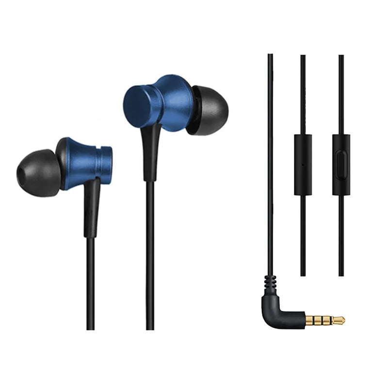 Wired piston in-ear headphones with 3.5mm connector in black blue red colour options