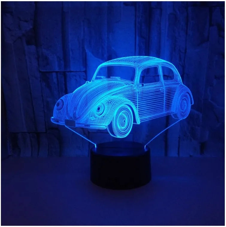 Colourful 3D LED table lamp with acrylic shade and touch remote controls on black base