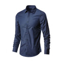 Men's loose fit long-sleeve linen shirt shown in multiple colours including black, white, and navy blue.