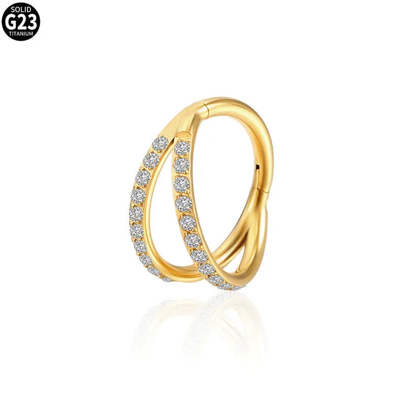 Titanium alloy nose ring in gold and steel colour finishes with size gauge options
