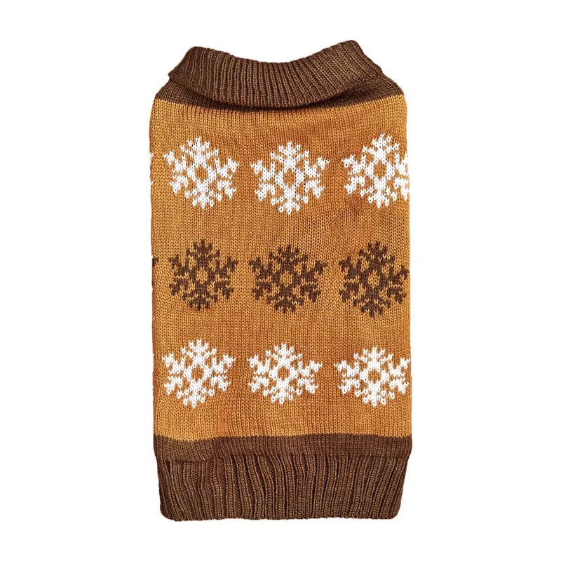 Grey acrylic dog Christmas sweater with snowflake pattern on a small breed pet