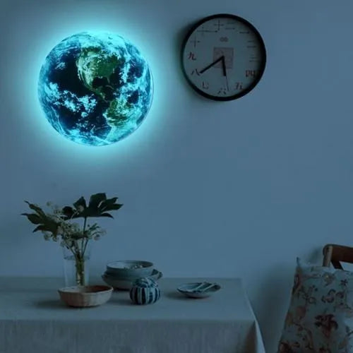 Glow in the dark 3D Earth planet wall sticker in 10cm, 20cm, and 30cm size options.