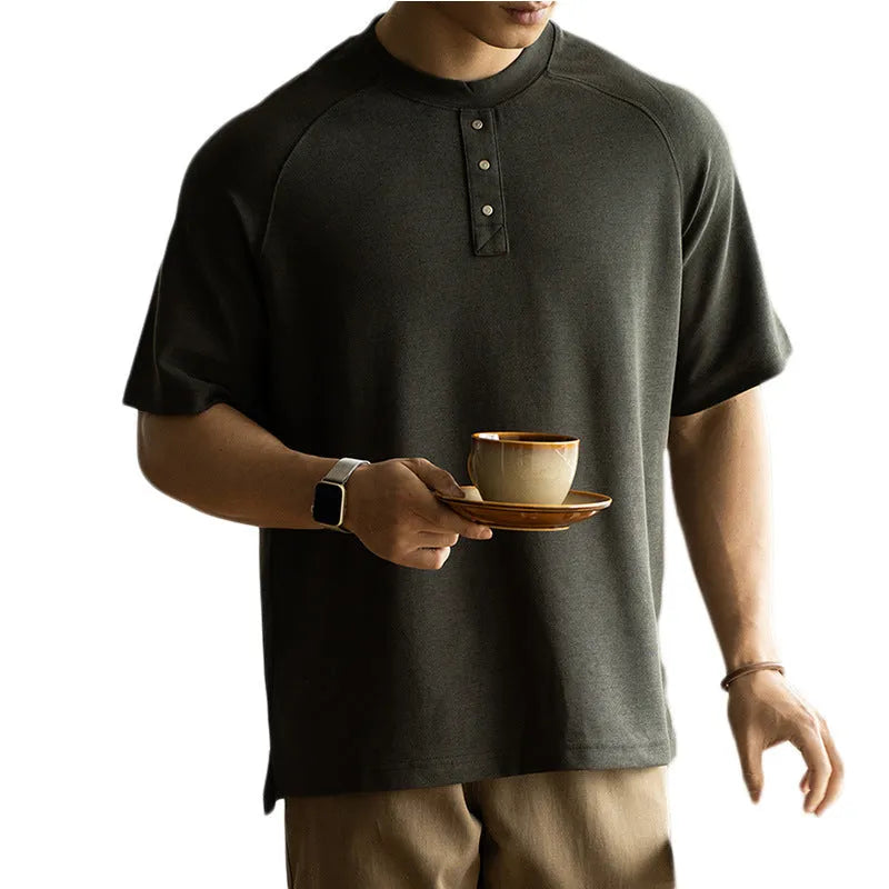 Terry texture casual pullover top with raglan sleeves in cotton blend fabric