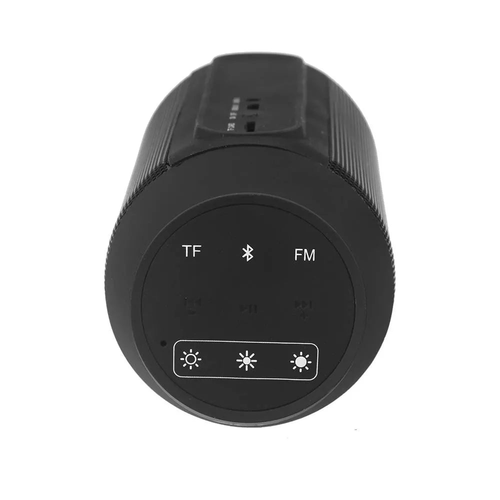 Mini black and white Bluetooth speaker with RGB lighting around its base
