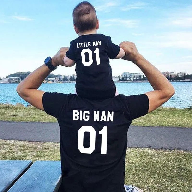 Parent-child cotton T-shirt with Love design for father and son in black