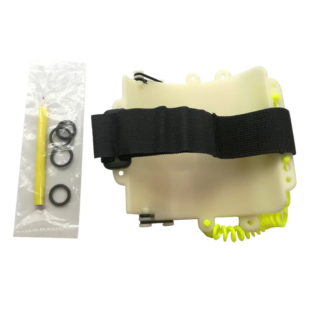 White luminous ABS underwater writing wristboard for diving jacket with pencil.