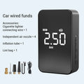 Wireless digital tyre inflator pump with LCD screen, compact ABS housing, and multiple air nozzles