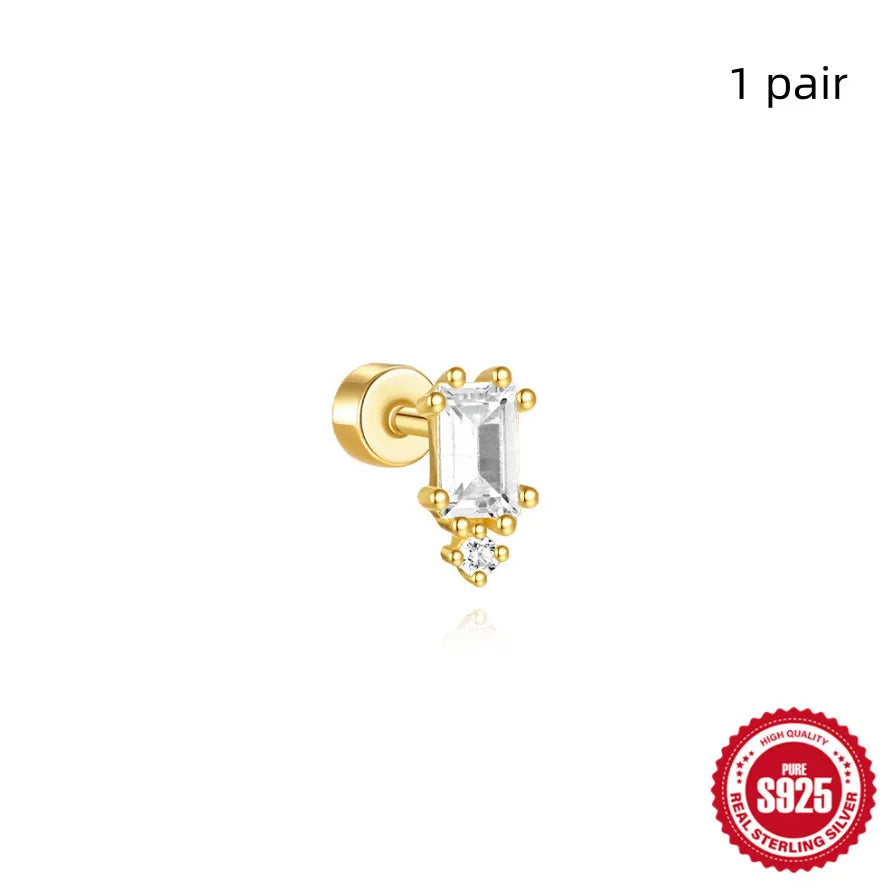 S925 sterling silver flat column thread ear bone studs in twelve gold electroplated colour variations