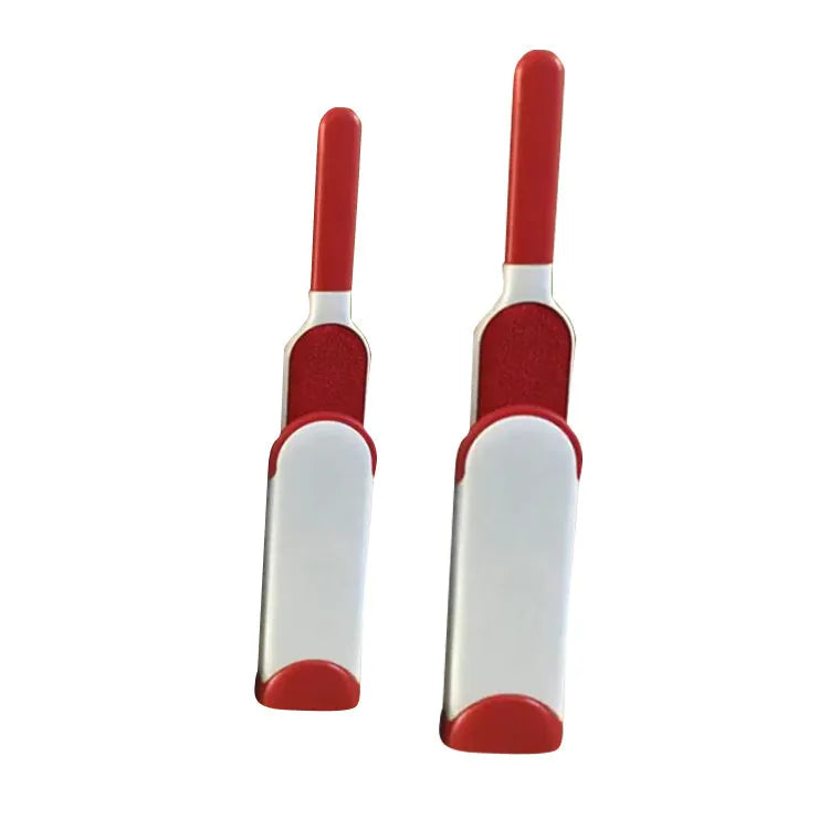 Reusable pet hair removal brush with double-sided roller and self-cleaning base