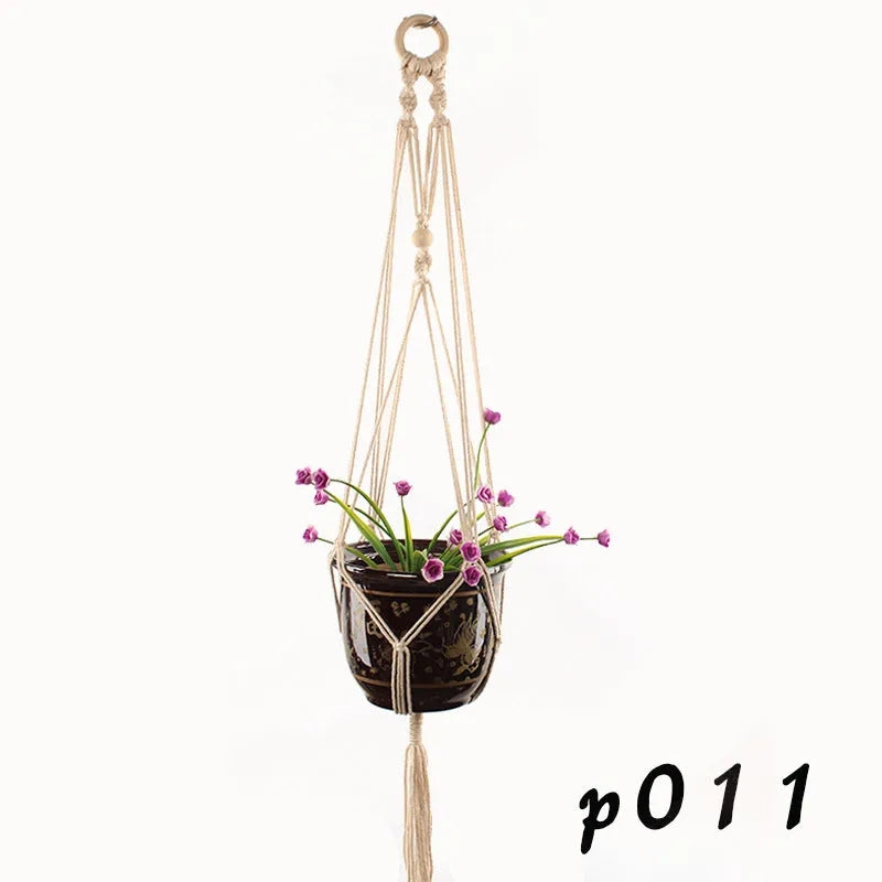Handwoven natural cotton rope plant trellis mesh panel for climbing vines on a wall