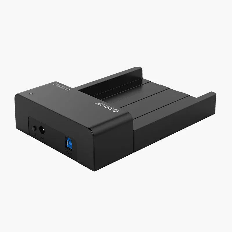 Black universal hard drive enclosure for 2.5 inch and 3.5 inch SATA drives with data cable