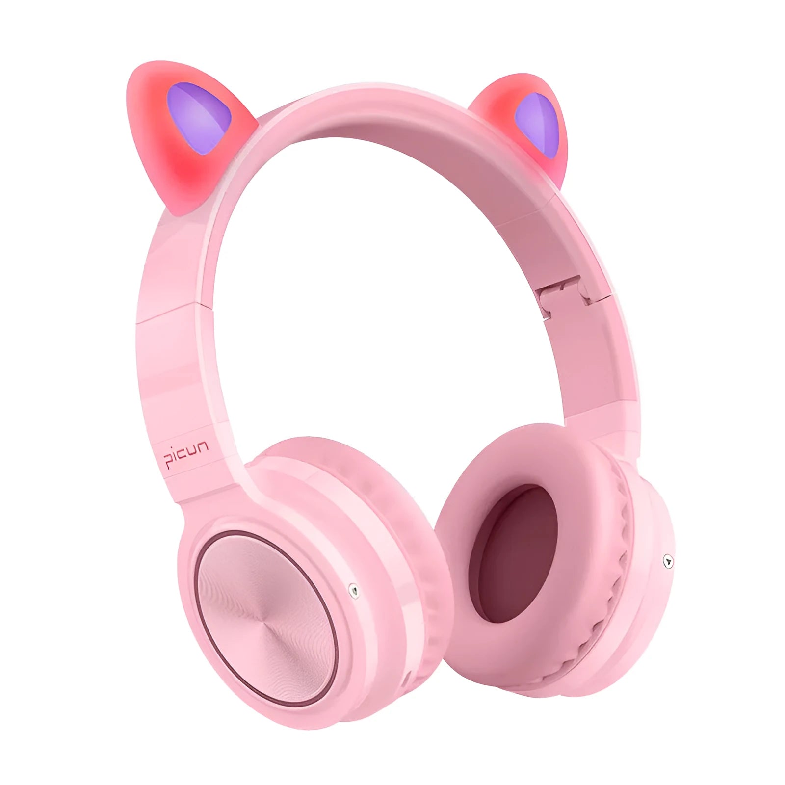Pink white Bluetooth wireless over-ear headphones with braided cable and built-in microphone