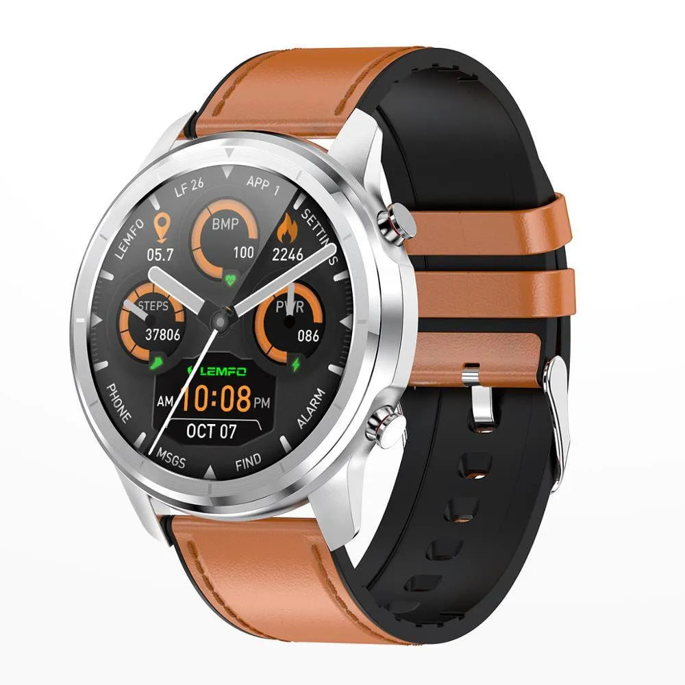LEMFO LF26 smart bracelet on a wrist, showing its 1.3-inch screen and side button.