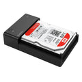 Black universal hard drive enclosure for 2.5 inch and 3.5 inch SATA drives with data cable