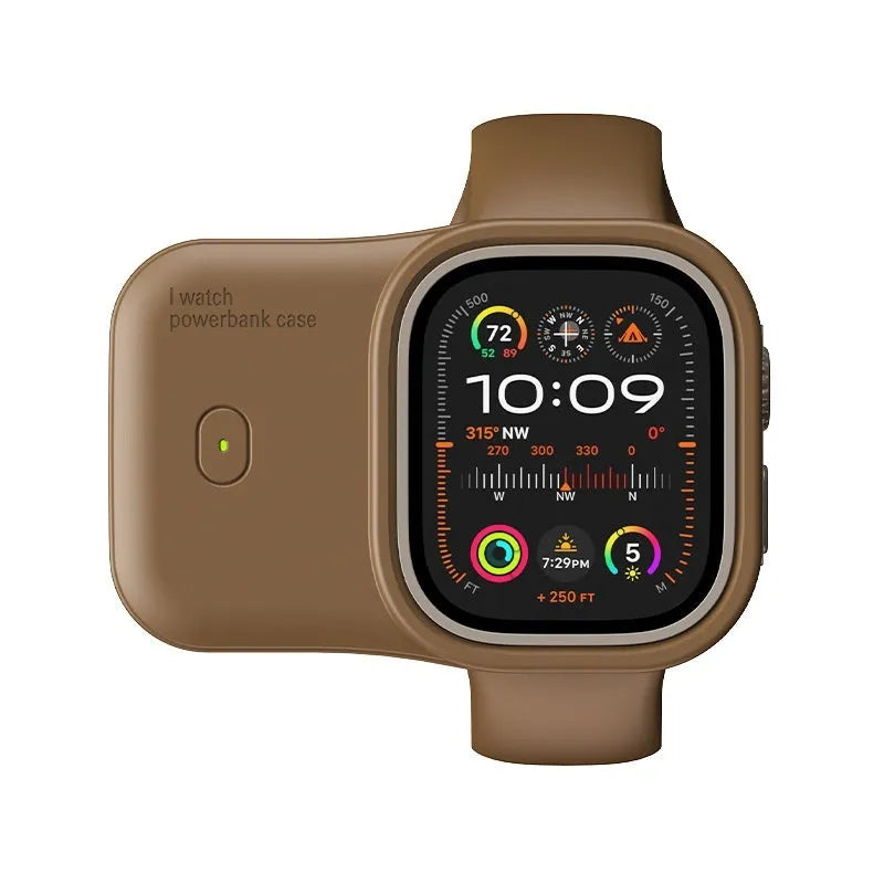 Apple Watch portable charging case with silicone protective cover in midnight blue colour