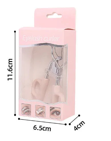 SUNFLOWER pink eyelash curler with chrome scissors handle on a white background.