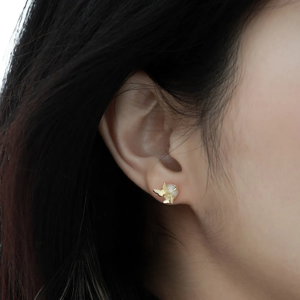 925 silver butterfly ear studs with electroplated finish in original cold style design