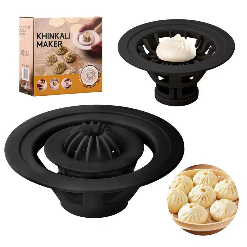 Black Jinkali 4-piece steamed bun mould and dumpling maker set for shaping baozi.