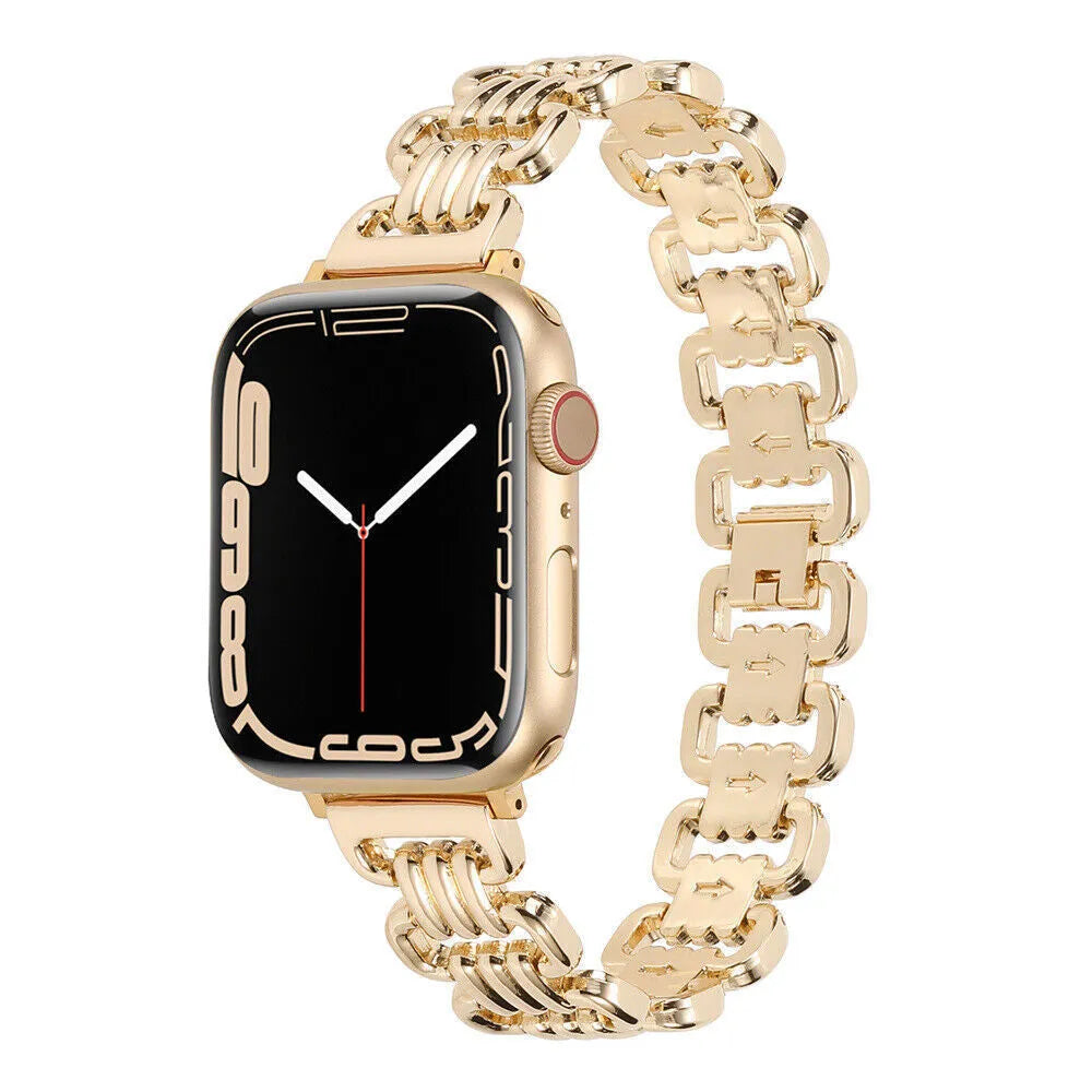 Alloy metal ladies watch bracelet for Apple Watch in silver, black, gold, rose gold, and Starlight colours