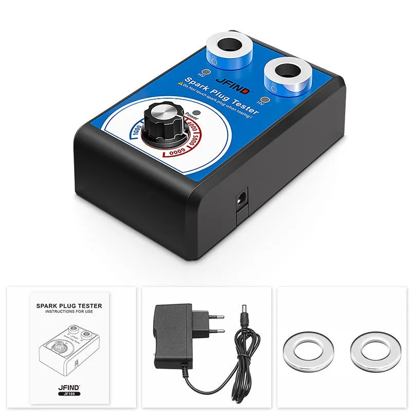 Car double-hole plug ignition system detector diagnostic tool on a workshop bench