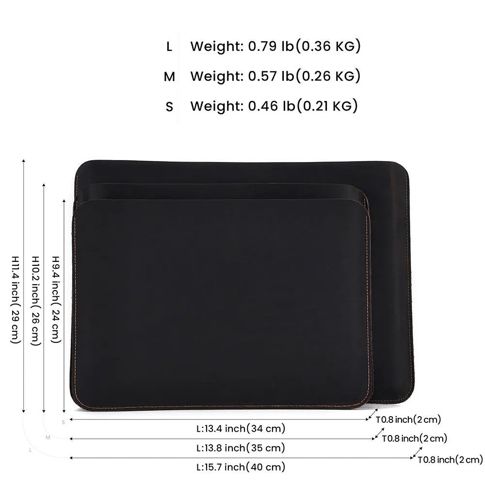 Genuine crazy horse leather computer liner bag in brown colour showing organisational compartments