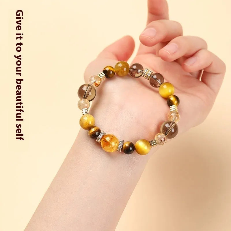 Lucky Jinba natural yellow tiger-eye crystal bracelet with geometric tower beads