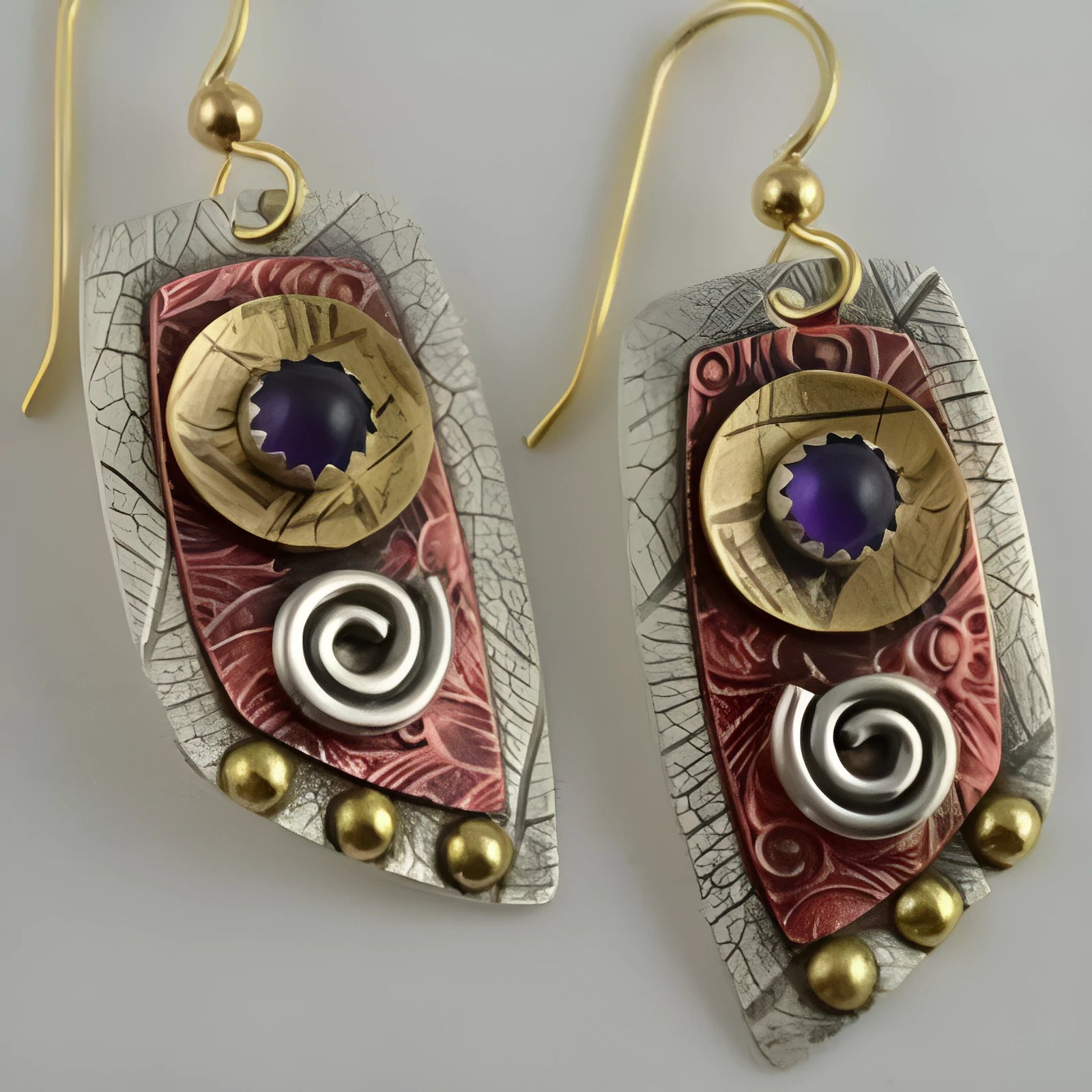 Women's gold colour geometric earrings with camouflage leopard print pattern on zinc alloy
