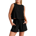 Women's apricot coloured sleeveless top and drawstring shorts summer 2-piece outfit set