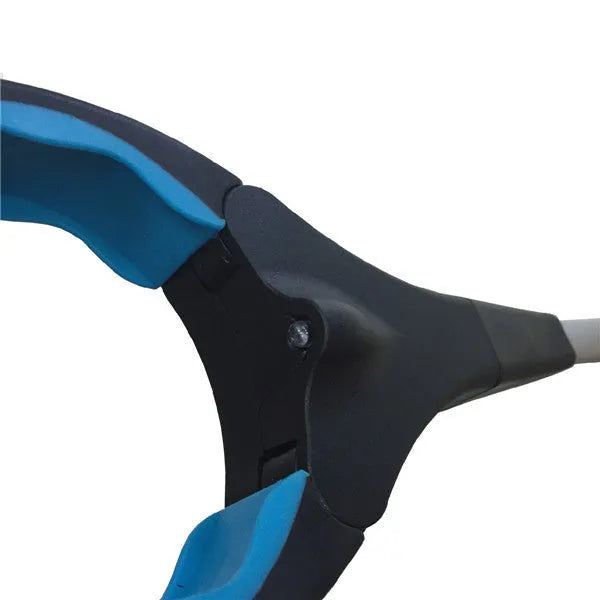 Blue foldable portable aluminium microphone stand with a stainless steel base, shown collapsed and extended.