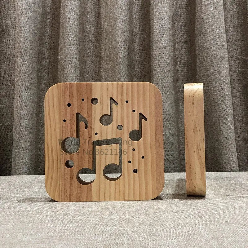Wooden LED atmosphere light with warm white glow and USB power cable
