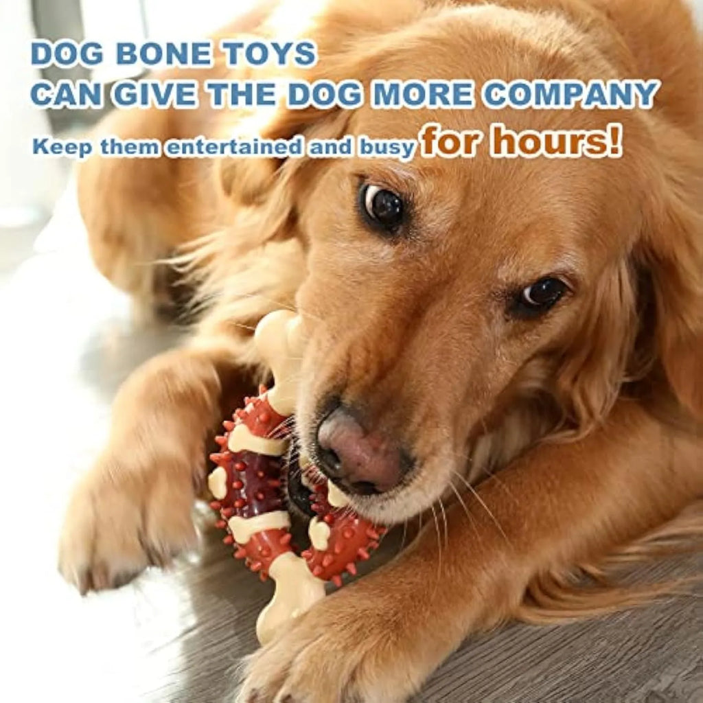 Bone-shaped natural rubber dog molar chew toy for teeth grinding and anxiety relief