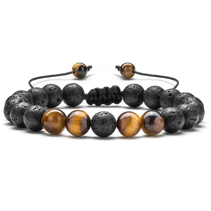 Matte black agate couple bracelets with geometric bead design
