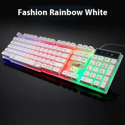 Industry white and black RGB backlit gaming keyboard with built-in USB cable for desktop PC