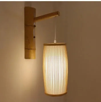Southeast Asian woven bamboo plait wall lamp with E27 light fitting