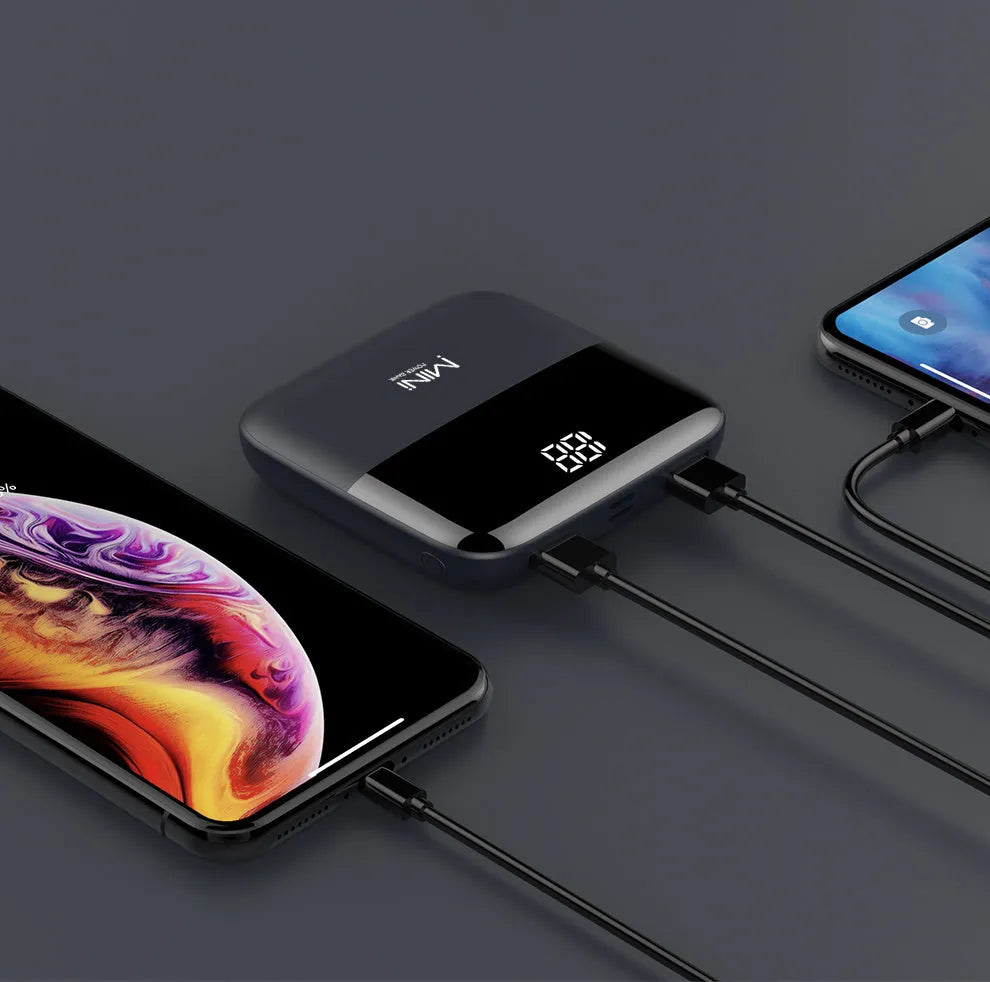 10000mAh portable power bank with digital display showing charge percentage