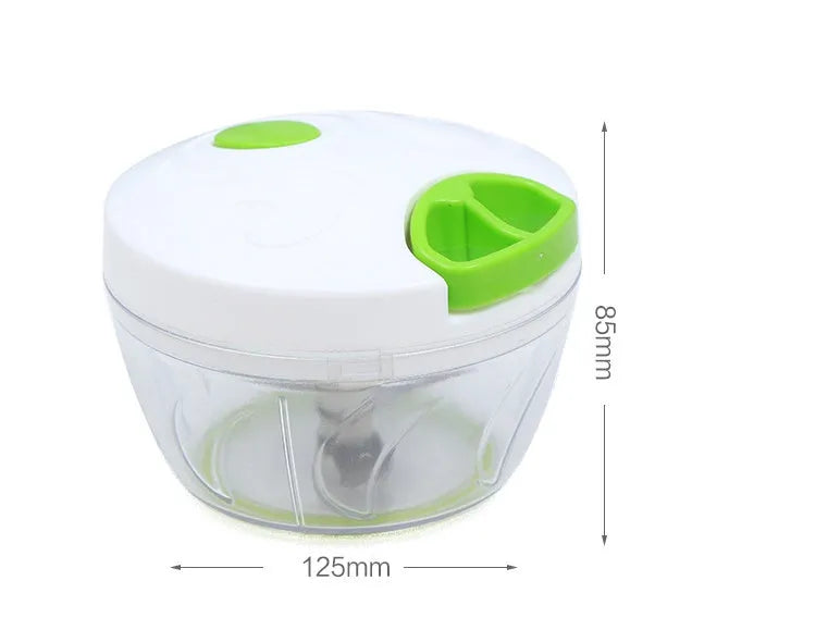 Green manual kitchen chopper with stainless steel blades and 500ml ABS plastic container