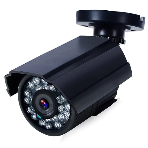 Black AHD HD waterproof surveillance camera with infrared LEDs for night vision.