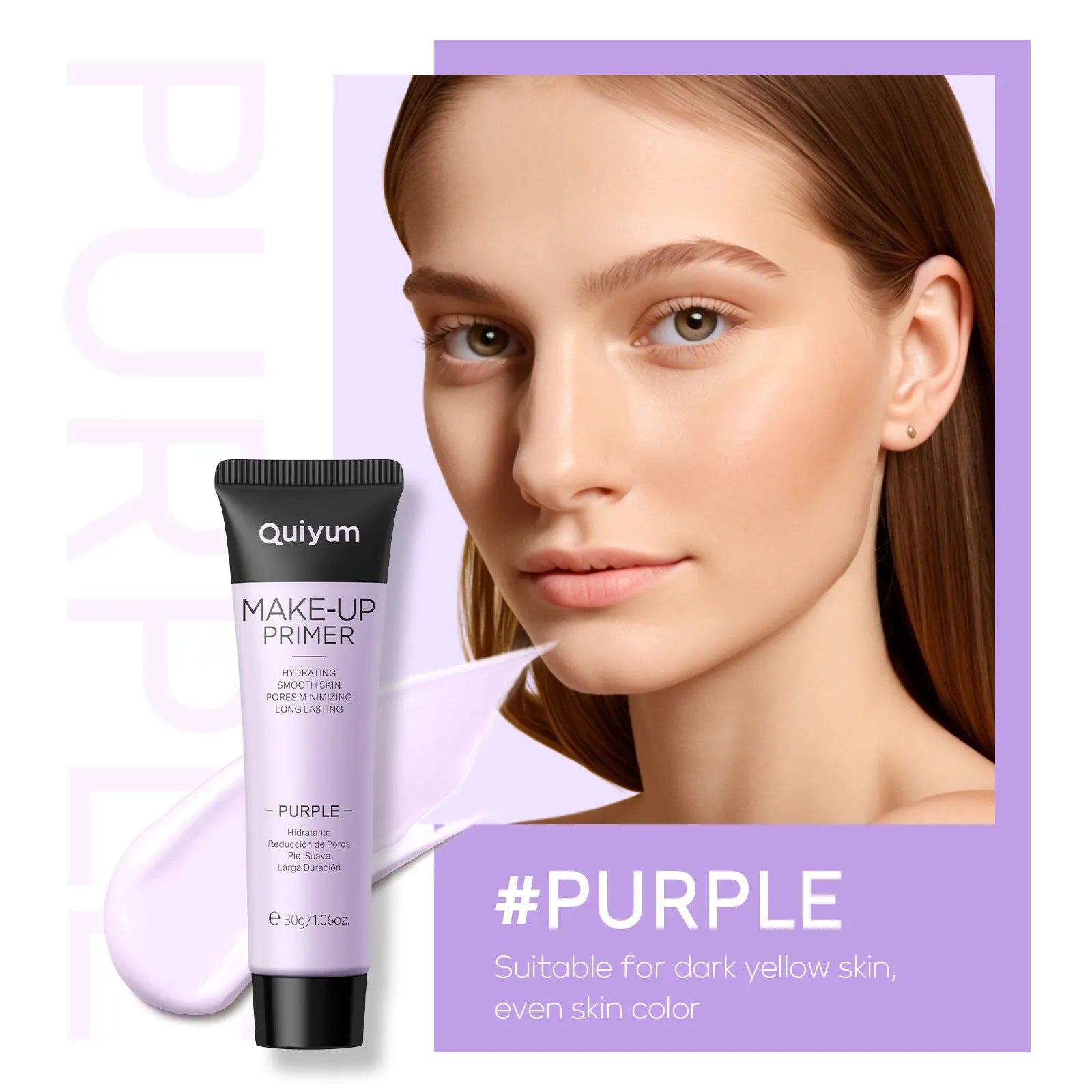 30g colour-correcting makeup primer in purple, pink, and green shades for moisturising base application