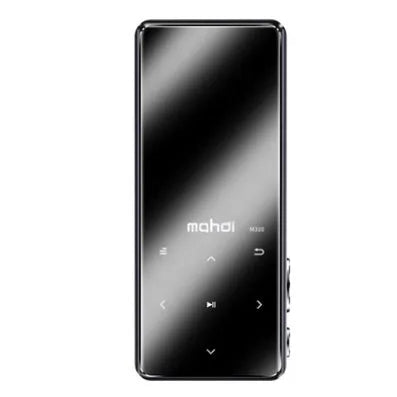 Portable sports MP3 player with 2.4-inch touchscreen showing music interface, available in black, blue, red, or silver